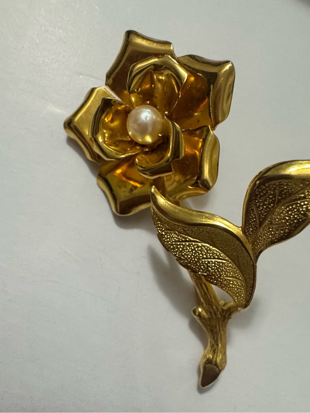 Gold Floral Pearl Accent Brooch - Women's Accessory